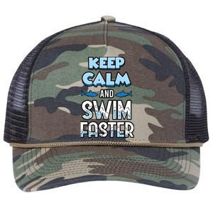 Keep Calm And Swim Faster Shark Lovers Retro Rope Trucker Hat Cap