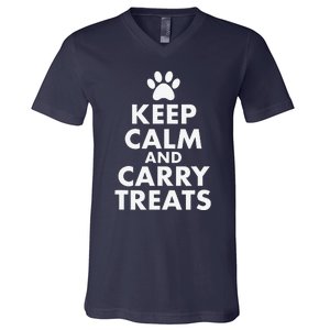 Keep Calm And Carry Treats Dog Trainer Funny V-Neck T-Shirt