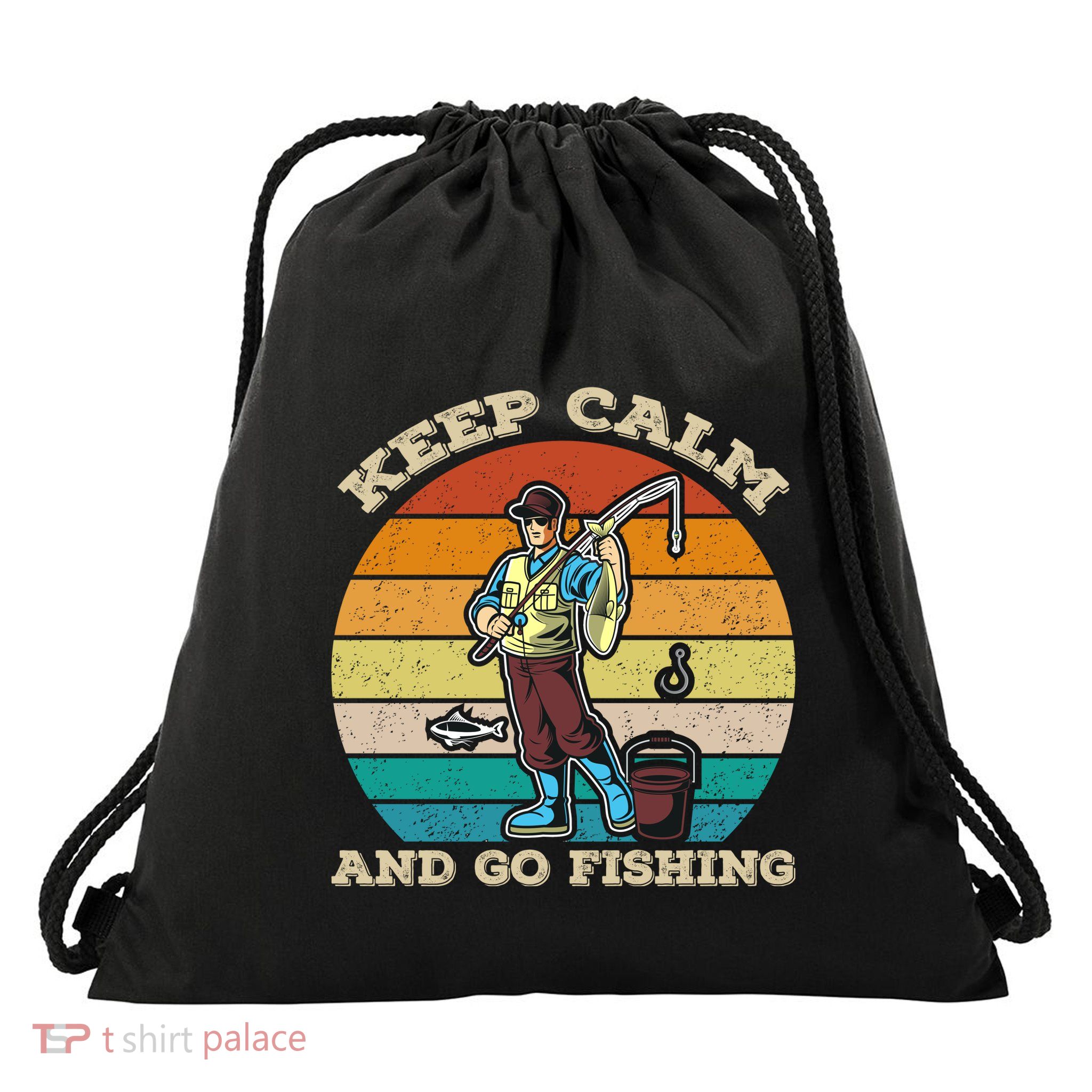 Keep Calm And Go Fishing Drawstring Bag