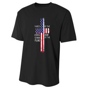 Kneel Cross At The Cross Memorial Day Never Forget Veteran Performance Sprint T-Shirt