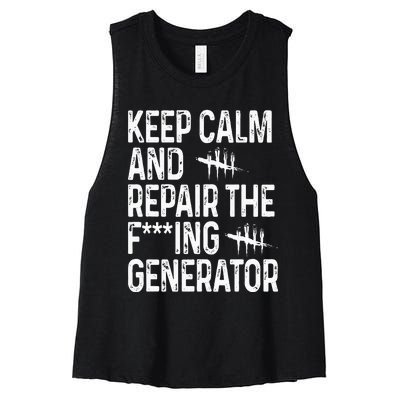 Keep Calm And Repair The Generator Video Game Women's Racerback Cropped Tank