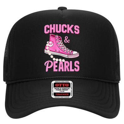 Kamala Chucks And Pearls Harris Walz 2024 Election Premium High Crown Mesh Back Trucker Hat