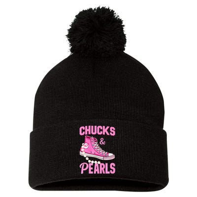 Kamala Chucks And Pearls Harris Walz 2024 Election Premium Pom Pom 12in Knit Beanie