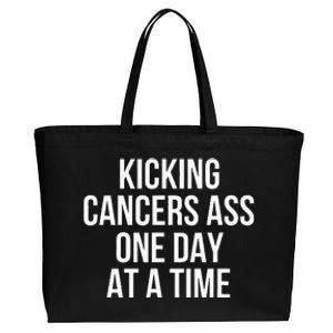 Kicking CancerS Ass One Day At A Time Anti Cancer Cotton Canvas Jumbo Tote