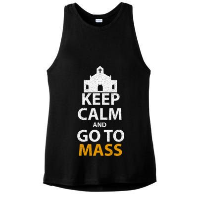 Keep Calm And Go To Mass Vintage Church Bible God Christian  Ladies PosiCharge Tri-Blend Wicking Tank