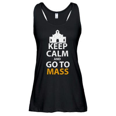 Keep Calm And Go To Mass Vintage Church Bible God Christian  Ladies Essential Flowy Tank