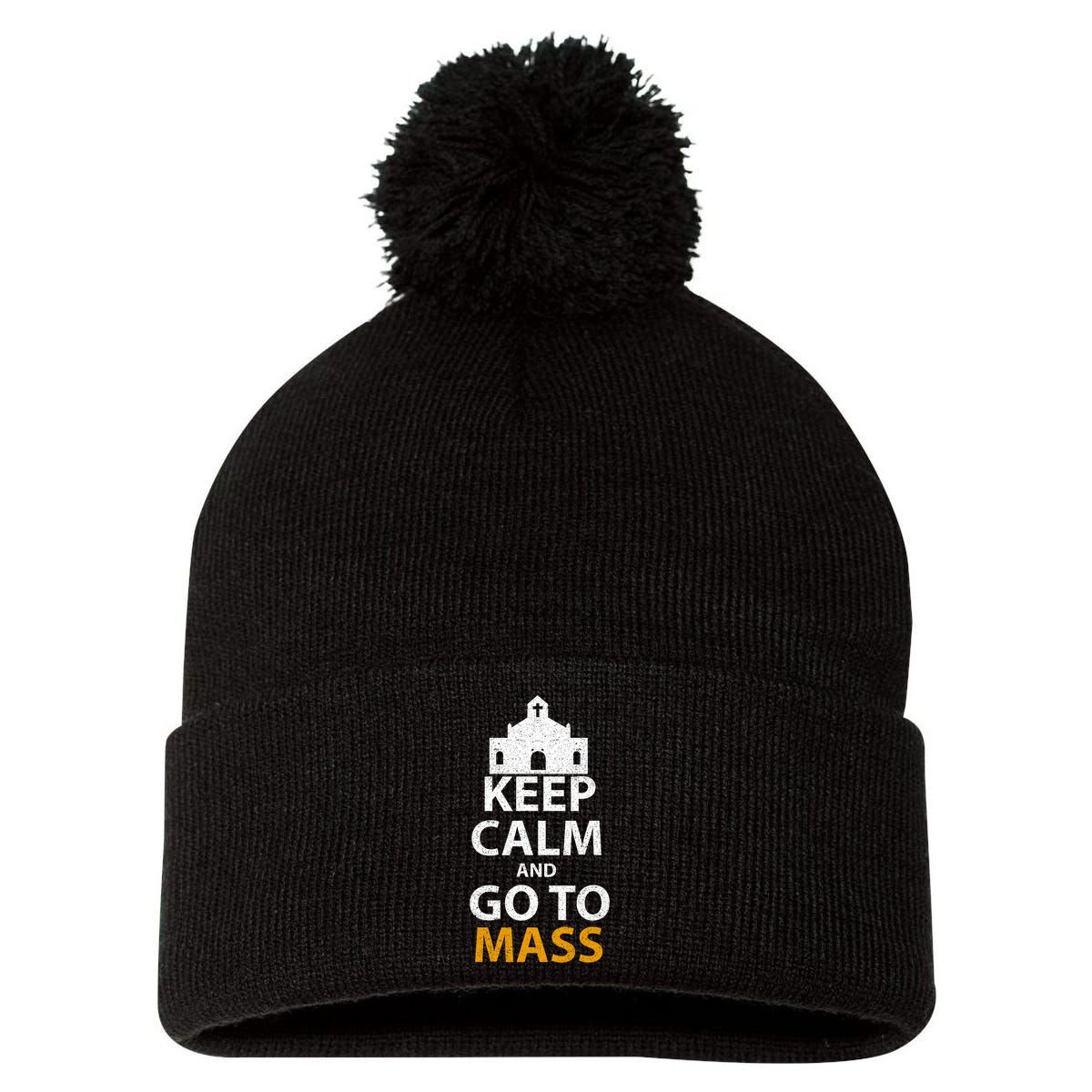 Keep Calm And Go To Mass Vintage Church Bible God Christian  Pom Pom 12in Knit Beanie