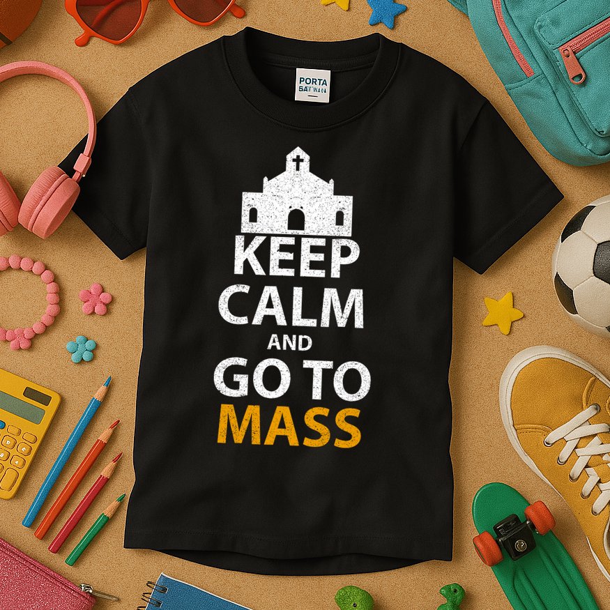 Keep Calm And Go To Mass Vintage Church Bible God Christian  Kids T-Shirt
