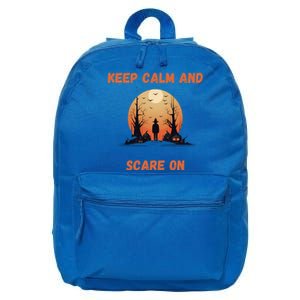 Keep Calm And Scare On: Spooky Decor Frightful Night Cool Gift 16 in Basic Backpack