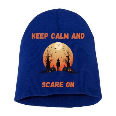 Keep Calm And Scare On: Spooky Decor Frightful Night Cool Gift Short Acrylic Beanie