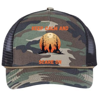 Keep Calm And Scare On: Spooky Decor Frightful Night Cool Gift Retro Rope Trucker Hat Cap