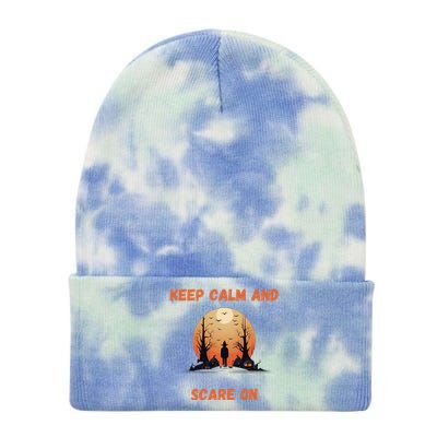 Keep Calm And Scare On: Spooky Decor Frightful Night Cool Gift Tie Dye 12in Knit Beanie