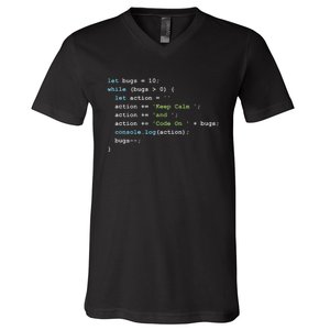 Keep Calm And Code On In JavaScript V-Neck T-Shirt