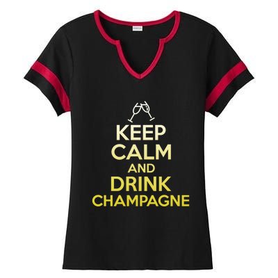 Keep Calm And Champagne Funny Ing Wine Pun Gift Ladies Halftime Notch Neck Tee