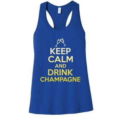 Keep Calm And Champagne Funny Ing Wine Pun Gift Women's Racerback Tank