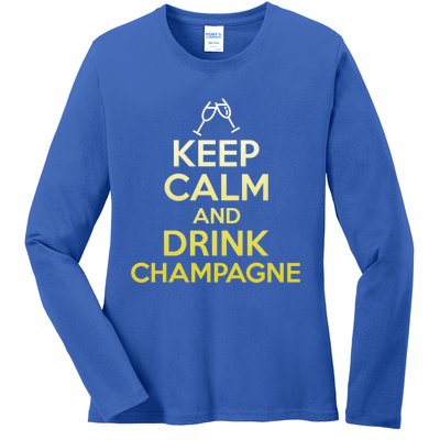 Keep Calm And Champagne Funny Ing Wine Pun Gift Ladies Long Sleeve Shirt