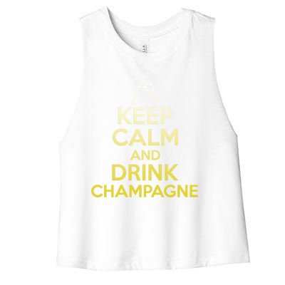 Keep Calm And Champagne Funny Ing Wine Pun Gift Women's Racerback Cropped Tank