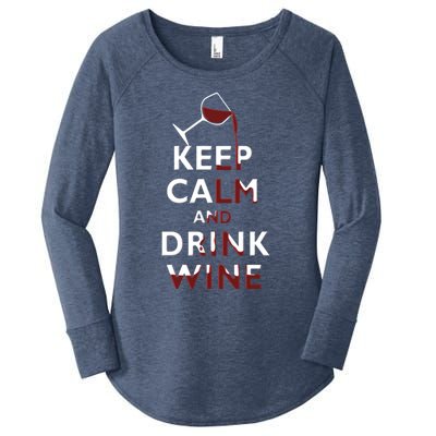 Keep Calm And Red Wine Er Lover Funny Ing Cool Gift Women's Perfect Tri Tunic Long Sleeve Shirt