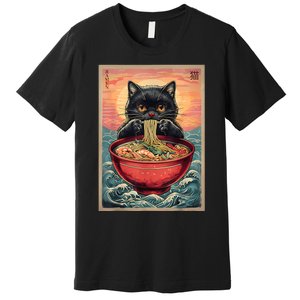 Kawaii Cat Anime Cat Ramen Graphic Japanese Premium T-Shirt