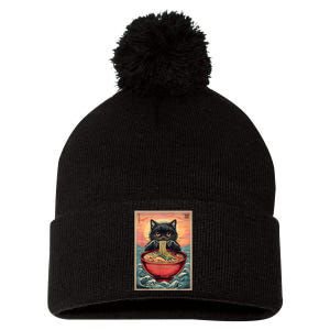 Kawaii Cat Anime Cat Ramen Graphic Japanese Pom Pom 12in Knit Beanie