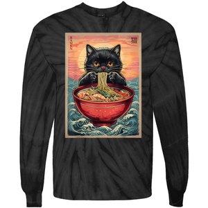 Kawaii Cat Anime Cat Ramen Graphic Japanese Tie-Dye Long Sleeve Shirt