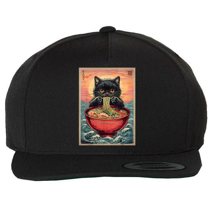 Kawaii Cat Anime Cat Ramen Graphic Japanese Wool Snapback Cap