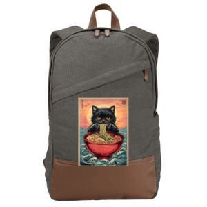 Kawaii Cat Anime Cat Ramen Graphic Japanese Cotton Canvas Backpack