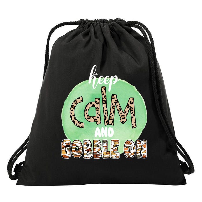 Keep Calm And Gobble On Fall Holiday Drawstring Bag