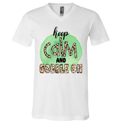 Keep Calm And Gobble On Fall Holiday V-Neck T-Shirt