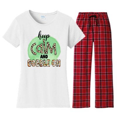 Keep Calm And Gobble On Fall Holiday Women's Flannel Pajama Set