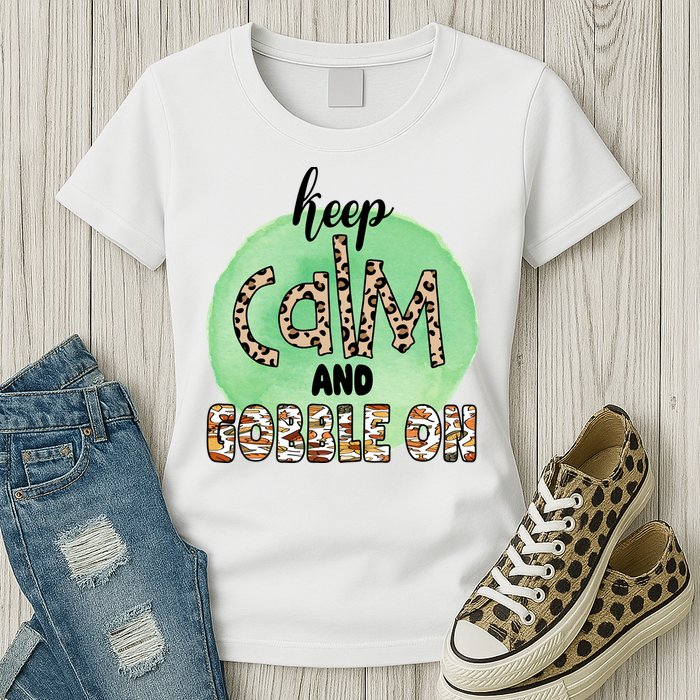 Keep Calm And Gobble On Fall Holiday Womens T-Shirt