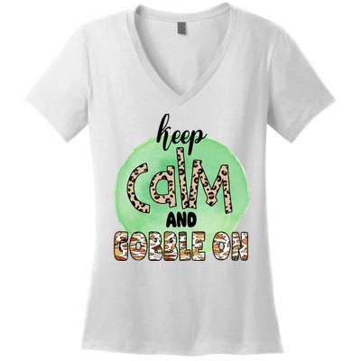 Keep Calm And Gobble On Fall Holiday Women's V-Neck T-Shirt