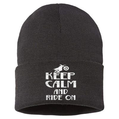 Keep Calm And Ride On Cool Gift For Dirt Biker Sustainable Knit Beanie