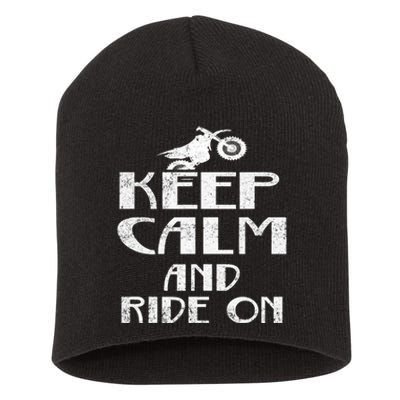 Keep Calm And Ride On Cool Gift For Dirt Biker Short Acrylic Beanie