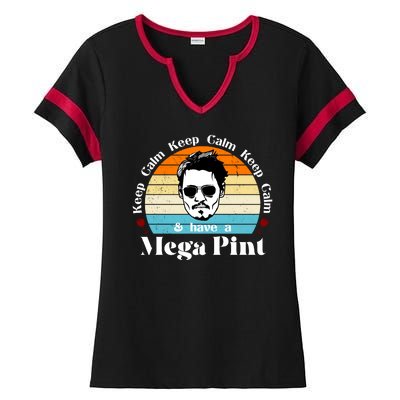 Keep Calm And Have A Mega Pint Johnny Depp Funny Ladies Halftime Notch Neck Tee