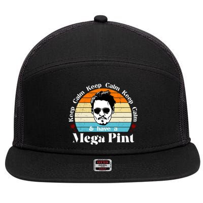 Keep Calm And Have A Mega Pint Johnny Depp Funny 7 Panel Mesh Trucker Snapback Hat