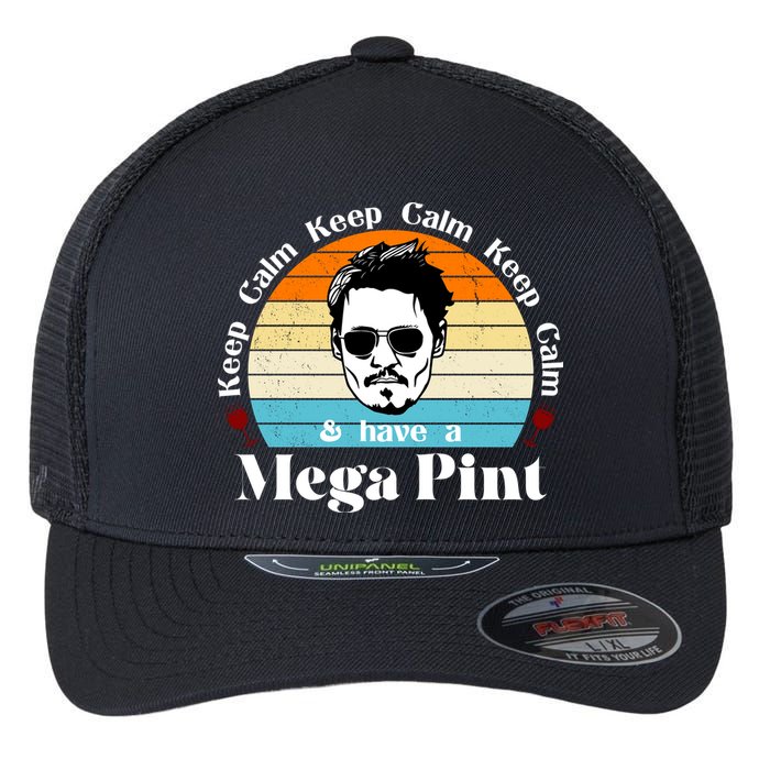 Keep Calm And Have A Mega Pint Johnny Depp Funny Flexfit Unipanel Trucker Cap