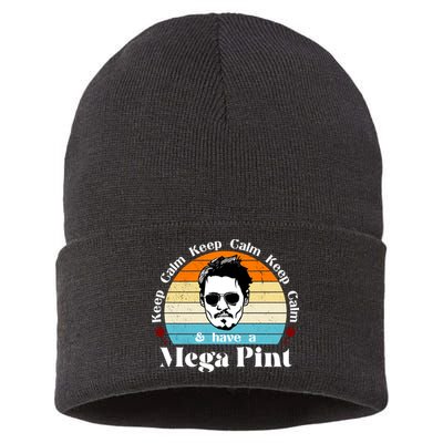 Keep Calm And Have A Mega Pint Johnny Depp Funny Sustainable Knit Beanie