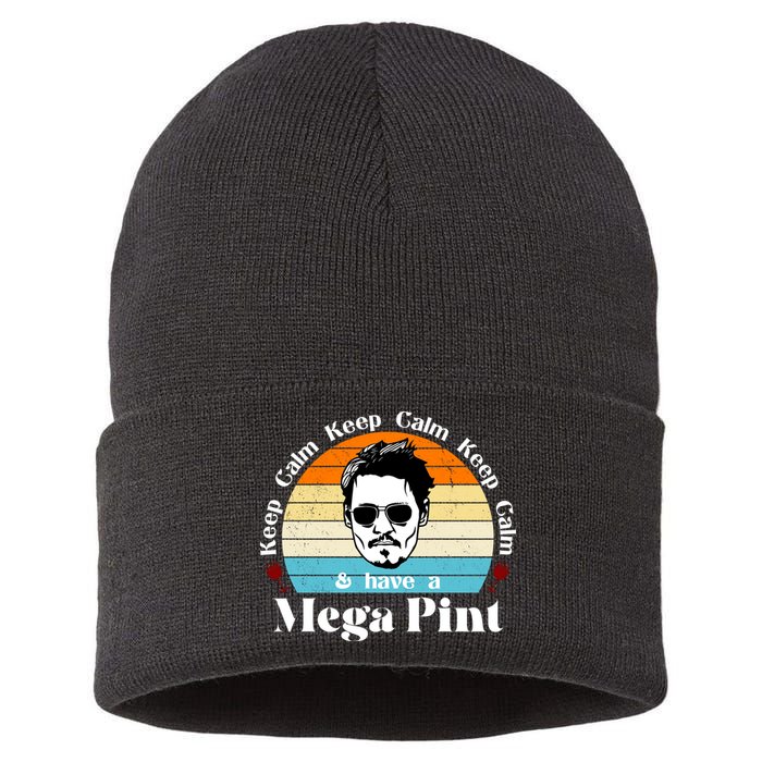 Keep Calm And Have A Mega Pint Johnny Depp Funny Sustainable Knit Beanie