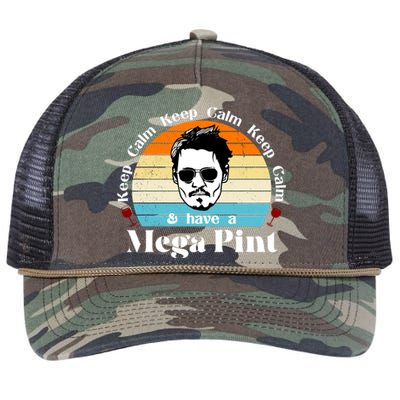 Keep Calm And Have A Mega Pint Johnny Depp Funny Retro Rope Trucker Hat Cap