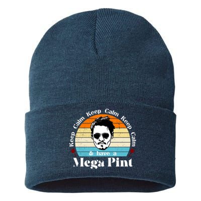 Keep Calm And Have A Mega Pint Johnny Depp Funny Sustainable Knit Beanie