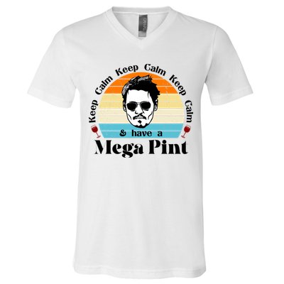Keep Calm And Have A Mega Pint Johnny Depp Funny V-Neck T-Shirt