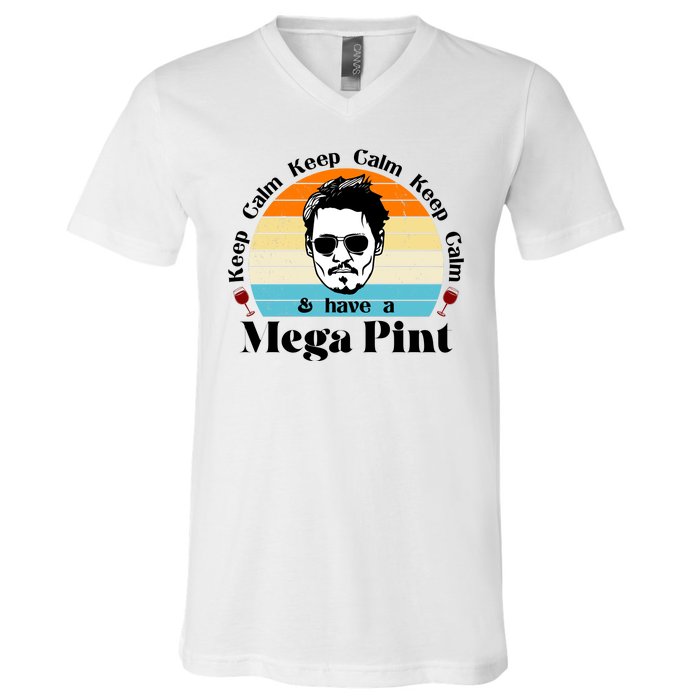 Keep Calm And Have A Mega Pint Johnny Depp Funny V-Neck T-Shirt