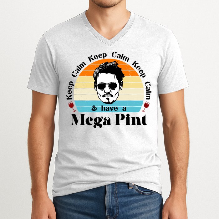 Keep Calm And Have A Mega Pint Johnny Depp Funny V-Neck T-Shirt
