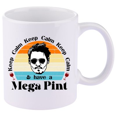 Keep Calm And Have A Mega Pint Johnny Depp Funny 11oz C Handle Ceramic Mug