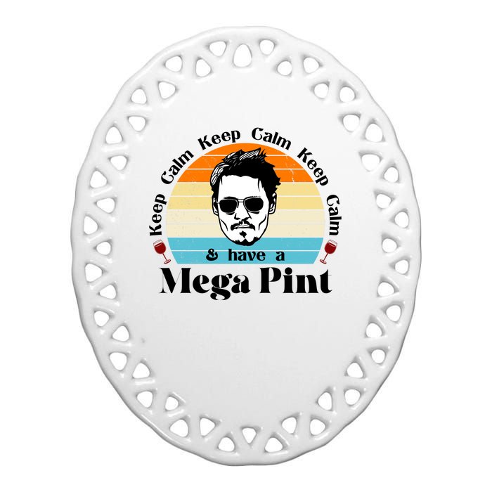 Keep Calm And Have A Mega Pint Johnny Depp Funny Ceramic Oval Ornament