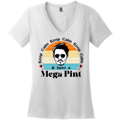 Keep Calm And Have A Mega Pint Johnny Depp Funny Women's V-Neck T-Shirt