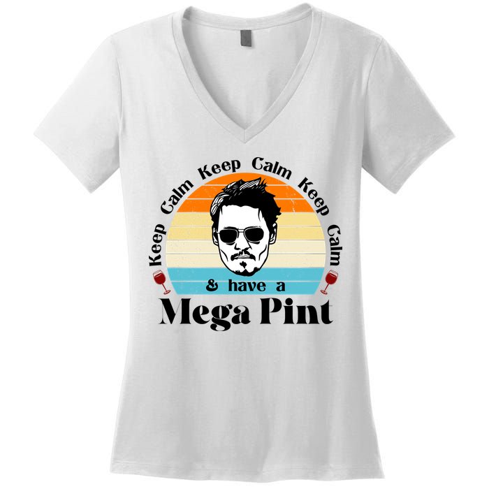 Keep Calm And Have A Mega Pint Johnny Depp Funny Women's V-Neck T-Shirt