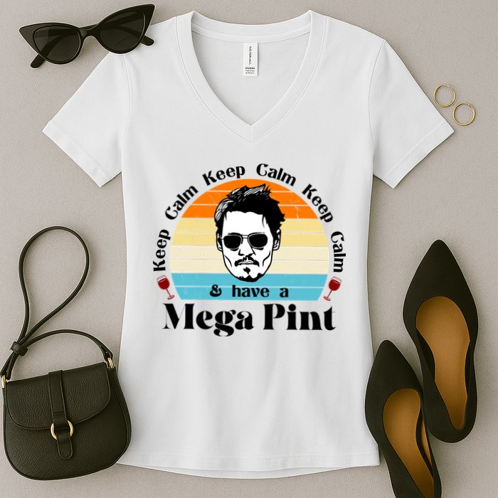 Keep Calm And Have A Mega Pint Johnny Depp Funny Women's V-Neck T-Shirt