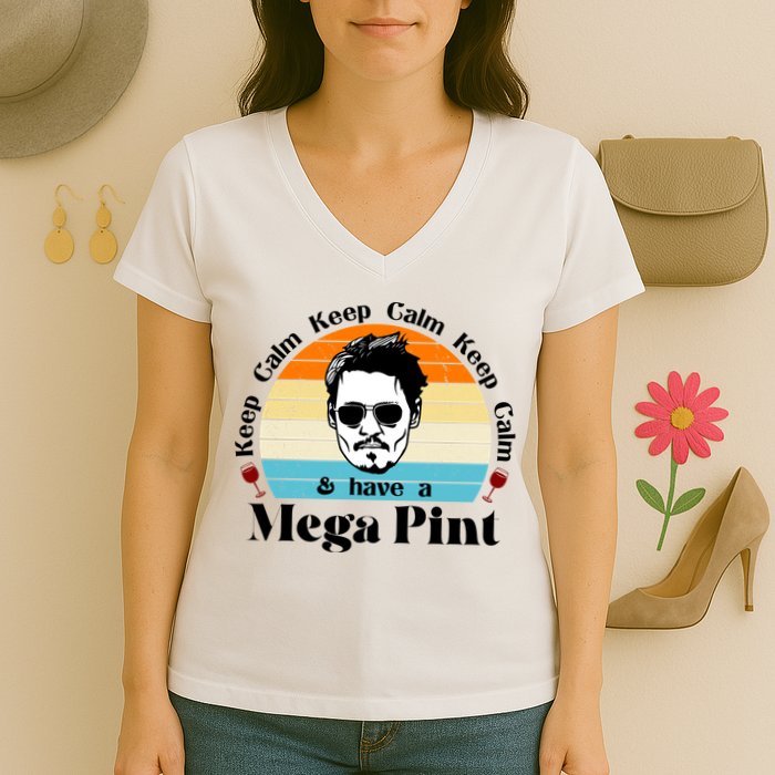 Keep Calm And Have A Mega Pint Johnny Depp Funny Women's V-Neck T-Shirt